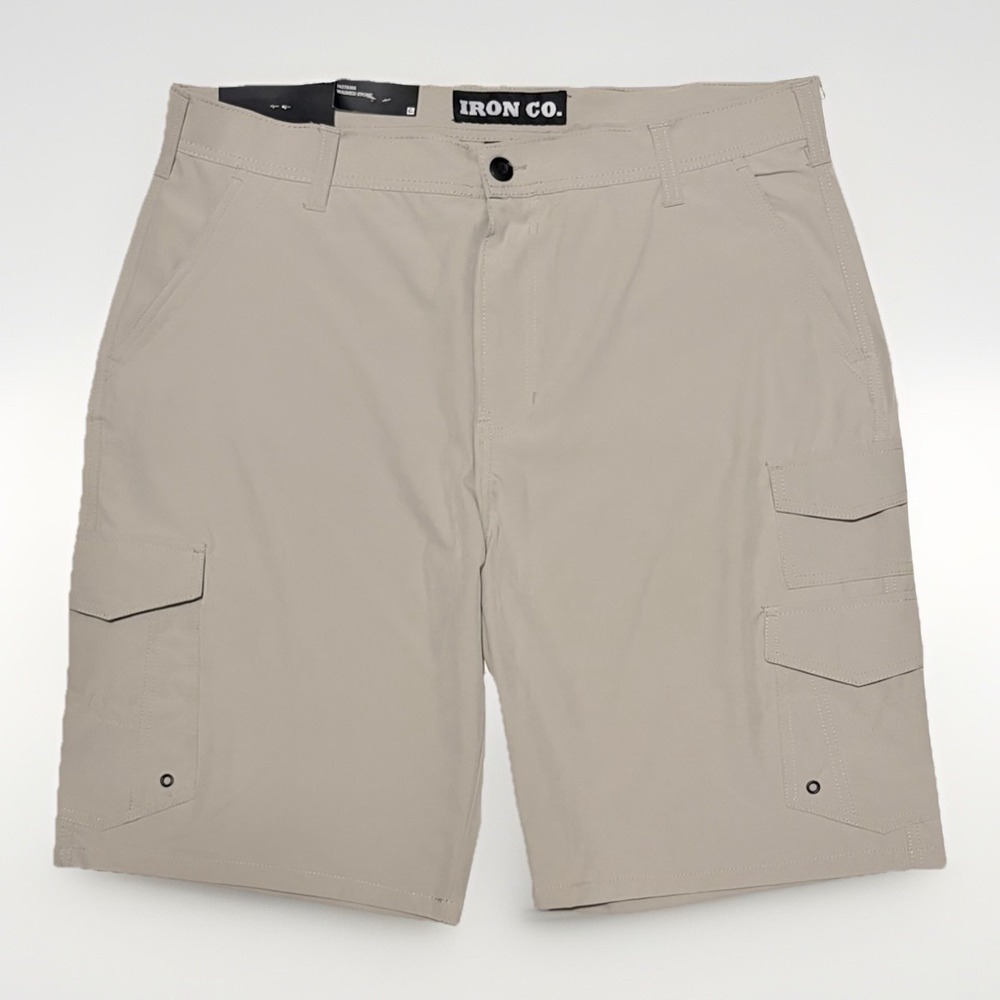 Iron Co Hybrid Cargo Shorts Mens 38 Washed Stone Stretch Performance Tech NWT